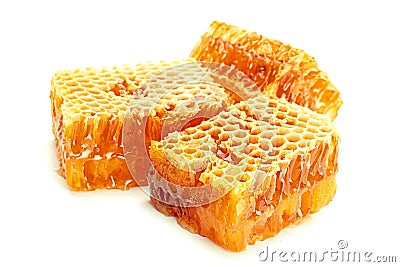 Honeycomb slice closeup on white Stock Photo