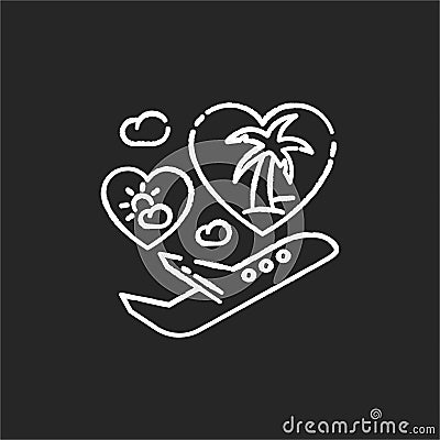 Honeymoon chalk white icon on black background Vector Illustration