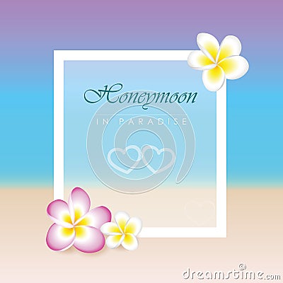 Honeymoon concept frangipani flowers paradise beach holiday Vector Illustration