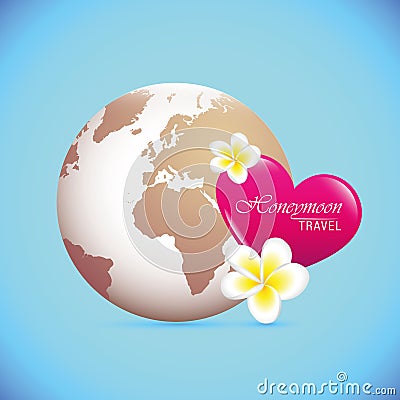 Honeymoon concept holiday travel globe and pink heart Vector Illustration