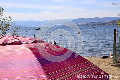 Honeymoon cruise umbrella at the beach stop Stock Photo