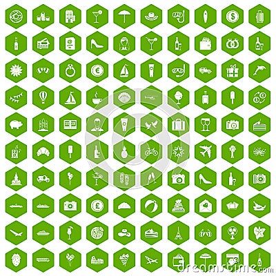 100 honeymoon icons hexagon green Vector Illustration