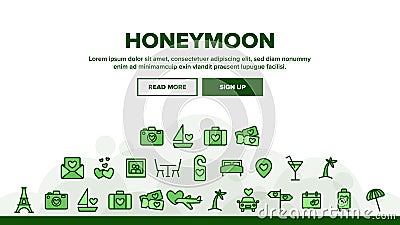 Collection Honeymoon Elements Icons Set Vector Vector Illustration