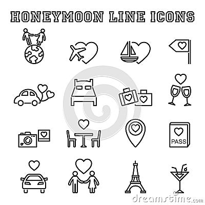 Honeymoon line icons Stock Photo