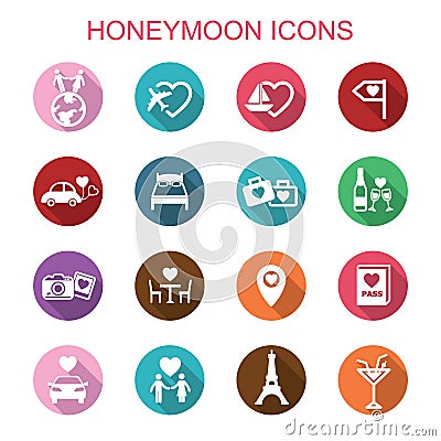 Honeymoon long shadow icons Vector Illustration