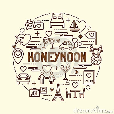 Honeymoon minimal thin line icons set Vector Illustration