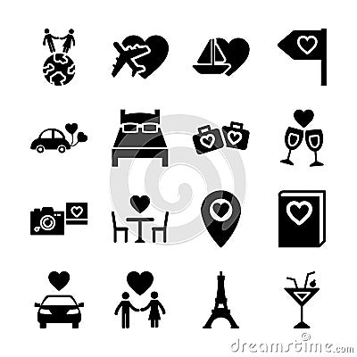 Honeymoon solid icons Vector Illustration