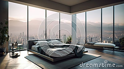 Honeymoon Suite with Panoramic Sunrise City View Bedroom Stock Photo