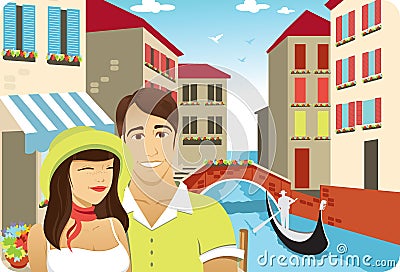 Honeymoon in Venice Vector Illustration