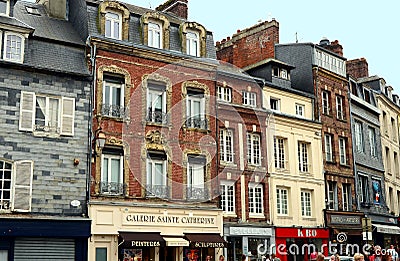 Honfleur is a small beautiful town in Normandy known by its typical slate-covered frontages Editorial Stock Photo