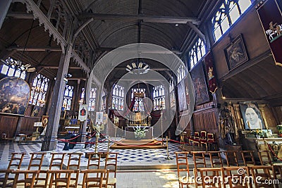 Interior of a church in Honfleur Normandy France. Editorial Stock Photo