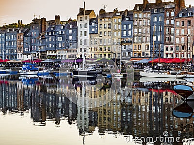 Honfleur waterfront, famous village harbor in Normandy, France Editorial Stock Photo