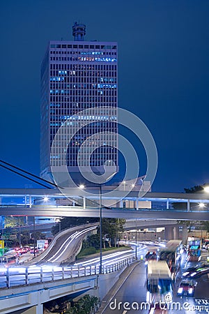 Chinese People`s Liberation Army Forces Hong Kong Building, former Prince of Wales Building at the intersection of Harcourt Road Editorial Stock Photo