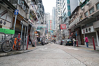 Street scene typically Asian in Hong Kong Editorial Stock Photo