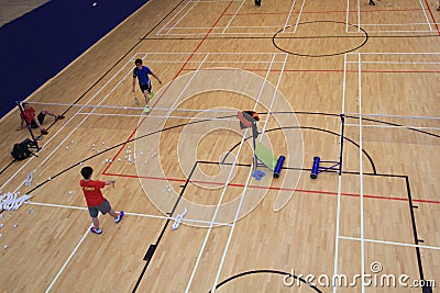 Sports, sport, venue, tennis, equipment, and, supplies, structure, floor, wood, line, competition, event, ball, game, flooring, ha Editorial Stock Photo