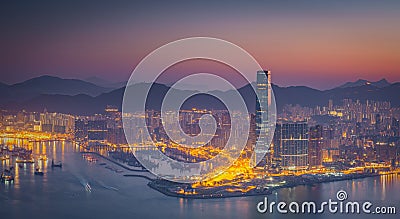 Hong Kong central district skyline and Victoria Harbour view at Editorial Stock Photo