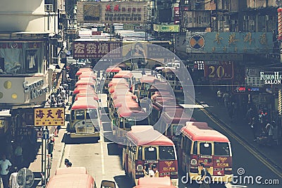 Hong Kong, China - August 14, 2017: Minibuses lining up, waiting Editorial Stock Photo