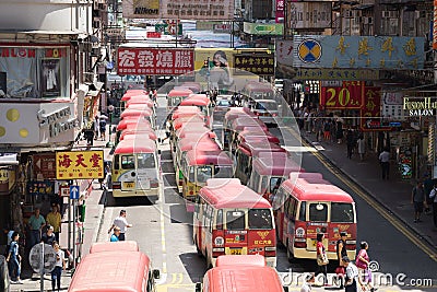 Hong Kong, China - August 14, 2017: Minibuses lining up, waiting Editorial Stock Photo