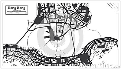 Hong Kong China City Map in Black and White Color in Retro Style. Stock Photo