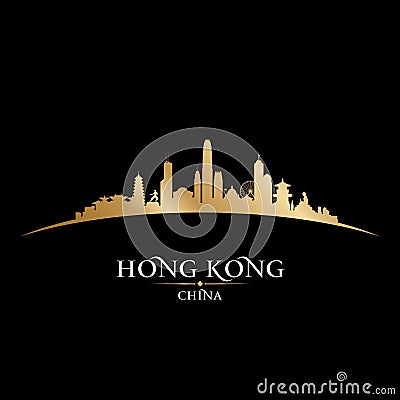 Hong Kong China city skyline silhouette black background Vector Illustration