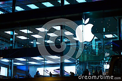 Hong Kong, China - May, 2019: Apple Store in Causeway Bay area. Apple Inc. is an American multinational technology company Editorial Stock Photo