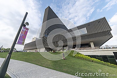 Landmark M+ Museum in West Kowloon cultural district in Hong Kong city Editorial Stock Photo