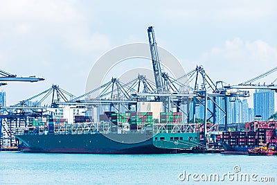 Hong Kong, China - panorama , morning view on the container terminal. Editorial Stock Photo