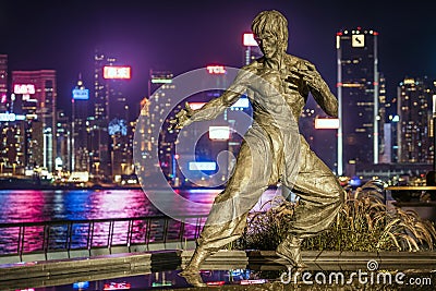 Hong Kong, China - The statue of Bruce Lee on the Avenue of Stars Editorial Stock Photo