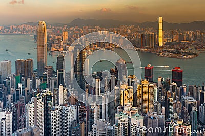 Hong Kong city business downtown aerial view over Victoria Bay Stock Photo