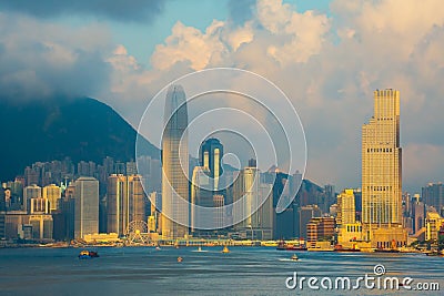 Hong Kong city skyline, China at sunrise Stock Photo