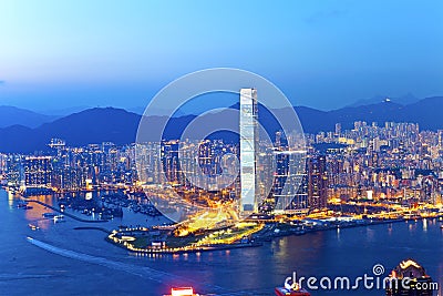 Hong Kong city at sunset Stock Photo