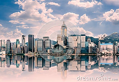 Hong Kong cityscape in the morning : View from Victoria Harbour. Stock Photo