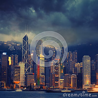 Hong Kong cityscape in stormy weather - amazing atmosphere Stock Photo