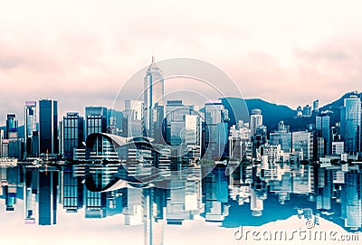 Hong Kong cityscape at Victoria Harbour, View from Star ferry , kowloon Stock Photo