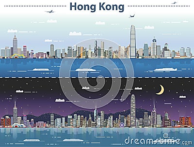 Hong Kong day and night vector illustration Vector Illustration