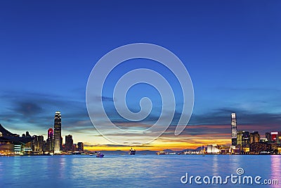 Hong Kong downtown at sunset Stock Photo