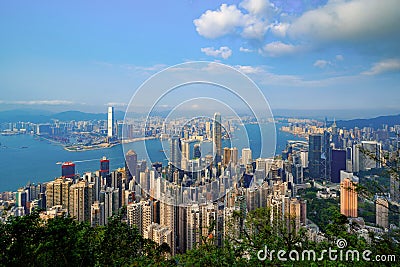 Hong Kong Downtown from Victoria Peak. Financial district and business centers in smart city and technology concept. skyscraper Stock Photo