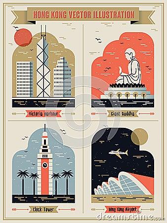 Hong Kong famous attractions Vector Illustration