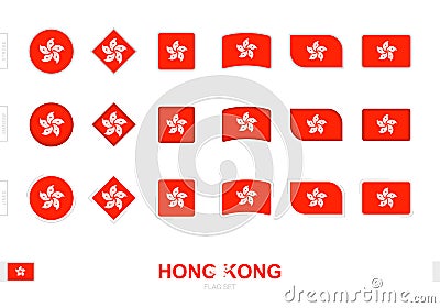 Hong Kong flag set, simple flags of Hong Kong with three different effects Vector Illustration