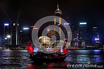 Hong Kong skyline by night Editorial Stock Photo