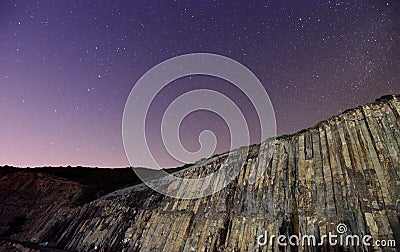 Hong Kong Global Geopark at Night with Starry Sky Stock Photo