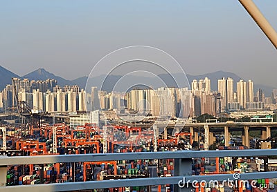 Hong Kong Harbour Port Containers Goods Shipping Logistics Transportation Heavy Duty Machinery Facility Editorial Stock Photo