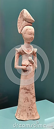 Hong Kong Heritage Museum Ancient Dunhuang Terracotta Lady Figure Sculpture Antique Chinese Buddhist Caves China Treasure Arts Editorial Stock Photo