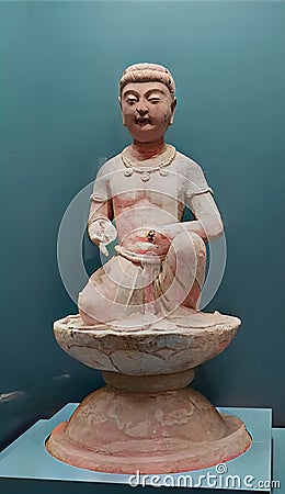 Hong Kong Heritage Museum Ancient Tang Dunhuang Wooden Buddha Figure Bodhisattva Sculpture Antique Chinese Buddhist Mogao Caves Editorial Stock Photo