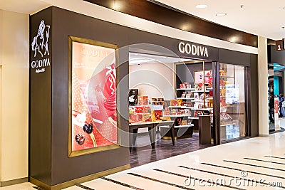 HONG KONG, January 29, 2017: Godiva chocolate outlet in Hong Kong. Godiva Chocolatier is a manufacturer of premium chocolates Editorial Stock Photo