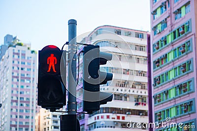 Hong Kong - January 10, 2018 :Traffic light with red light with Editorial Stock Photo