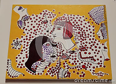 Hong Kong M Plus Museum Yayoi Kusama Eyes Girls Painting Illustration Fine Art Graphic Design Polka Dots Eye Woman Faces Drawing Editorial Stock Photo