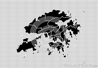 Hong Kong map - High detailed Black map with counties/regions/states of hong Kong. hong Kong map isolated on transparent Vector Illustration