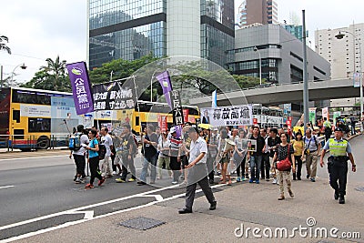 Transport, car, crowd, pedestrian, urban, area, vehicle, metropolitan, protest, city, downtown, street, crossing, demonstration, e Editorial Stock Photo