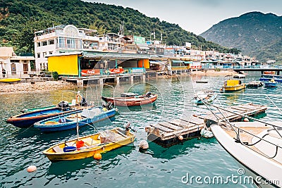 Lamma island Sok Kwu Wan fishing village harbor view in Hong Kong Editorial Stock Photo